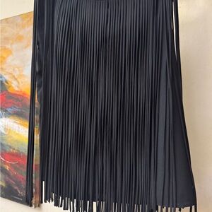 Calvin Klein Black Fringed Midi Skirt Night Out